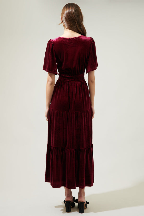 Sugarlips Debbie Velvet Tiered Maxi Dress