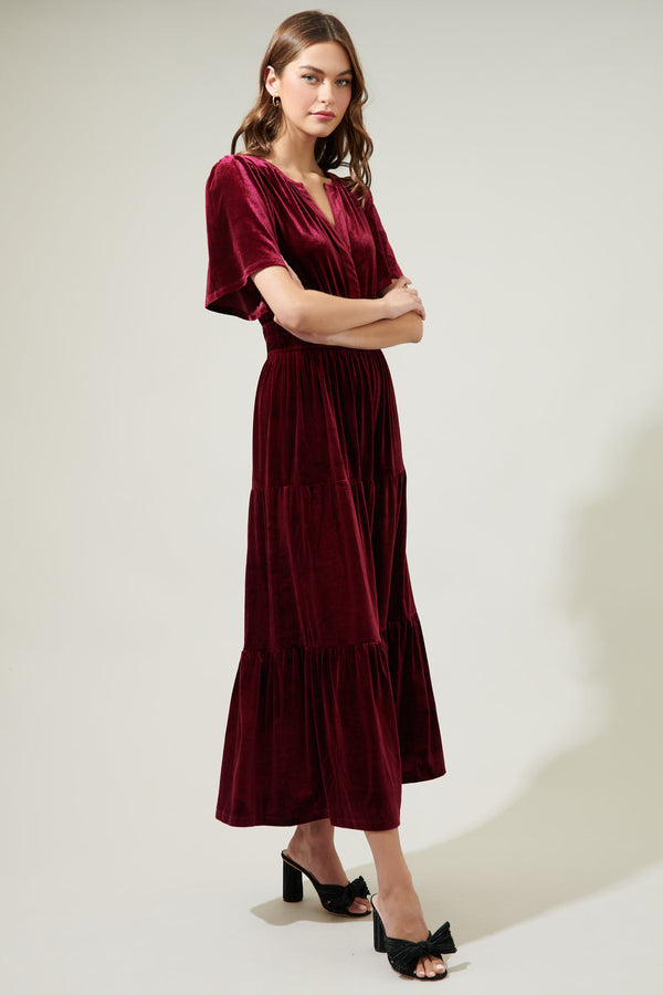 Sugarlips Debbie Velvet Tiered Maxi Dress