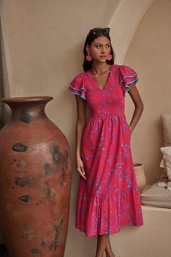 sugarlips Delina Floral Patte Tiered Midi Dress