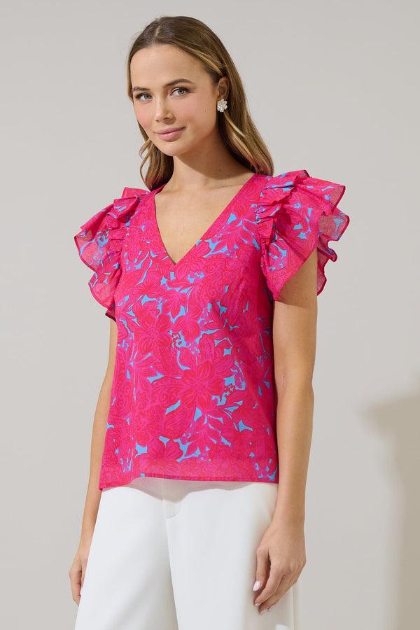 Sugarlips Delina Floral Tiffy Ruffle Top