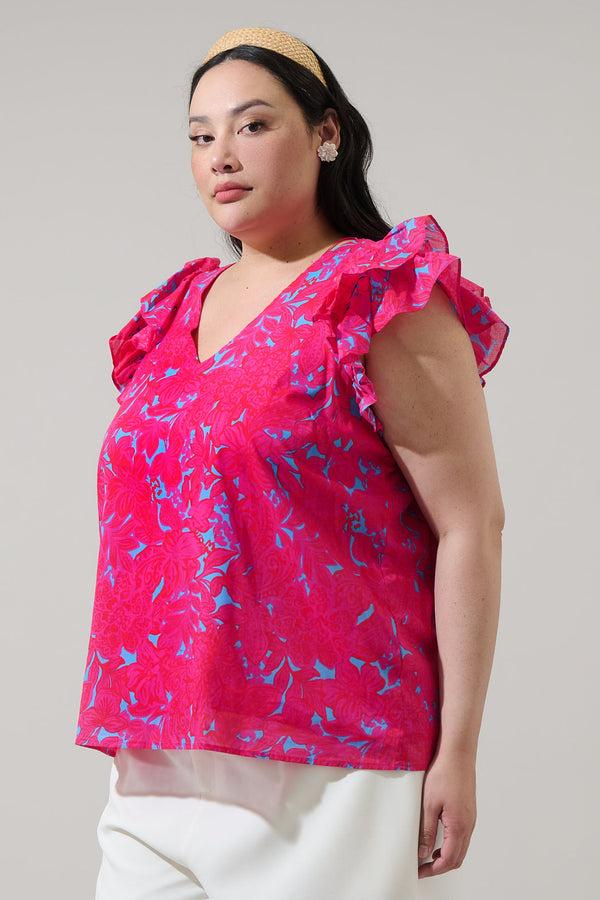 Sugarlips Delina Floral Tiffy Ruffle Top Curve
