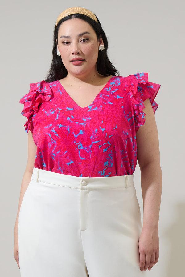 sugarlips Delina Floral Tiffy Ruffle Top Curve