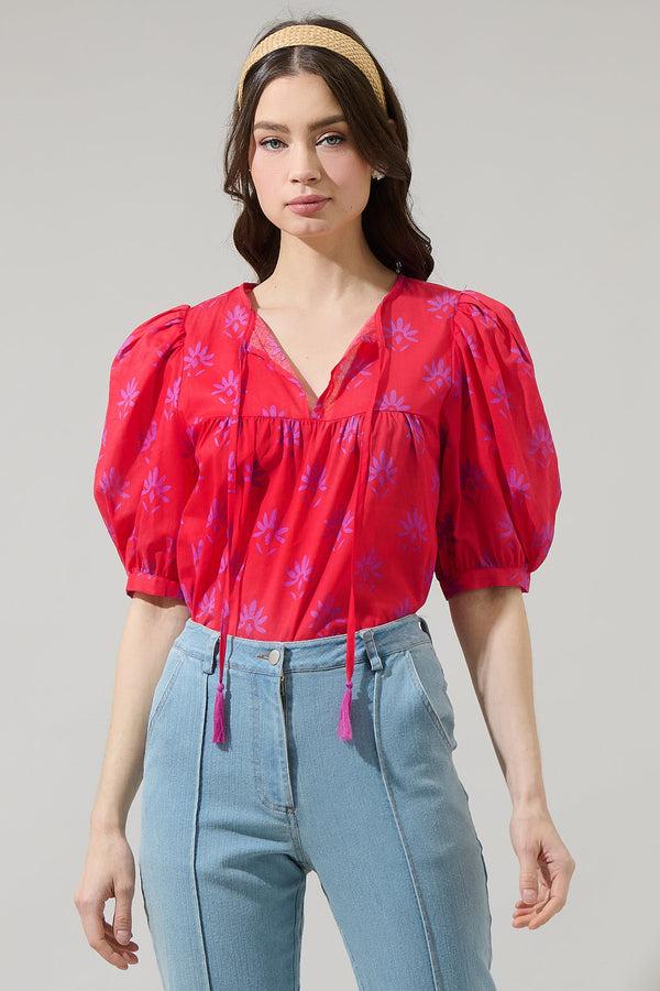 sugarlips Delmas Floral Louisa Split Neck Top