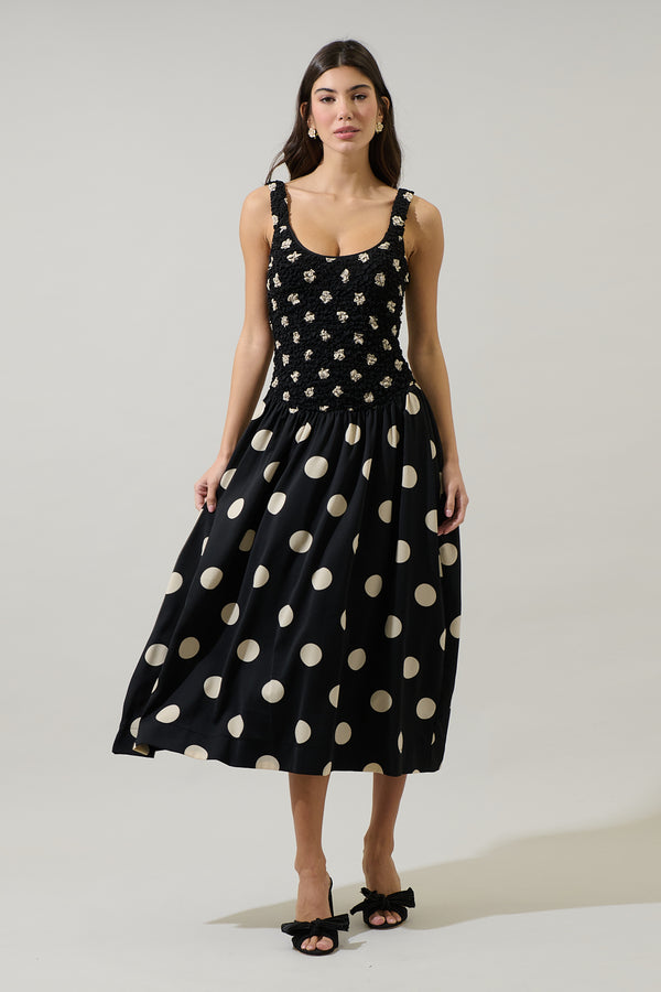Sugarlips Demmy Polka Dot Ruched Midi Dress
