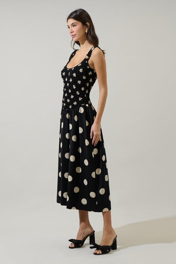 Sugarlips Demmy Polka Dot Ruched Midi Dress