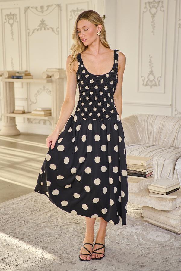 sugarlips Demmy Polka Dot Ruched Midi Dress