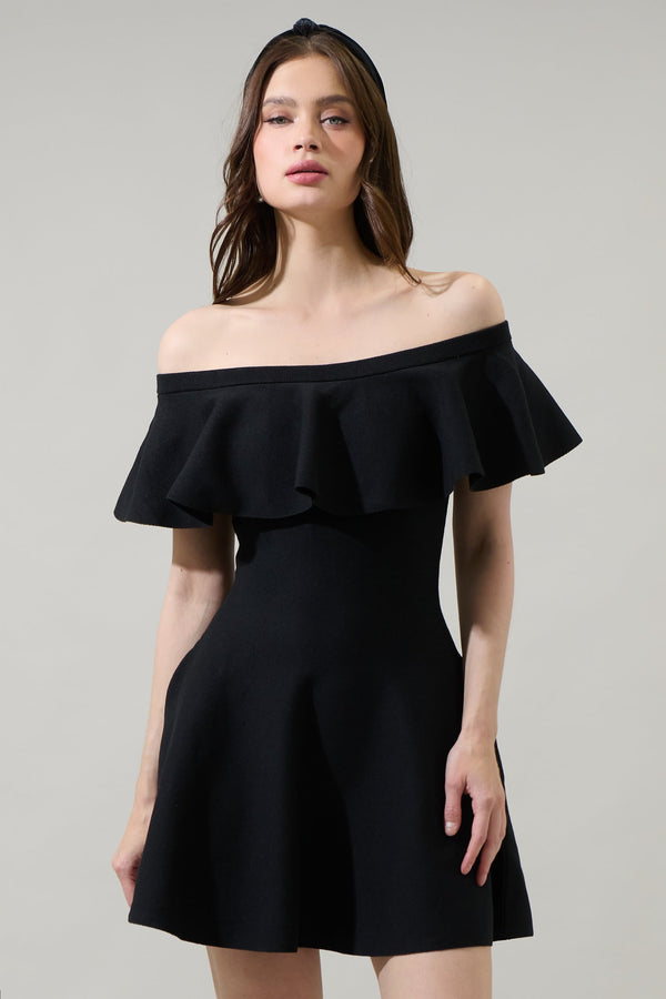 sugarlips Dennet Off the Shoulder Flare Mini Dress