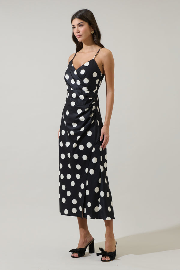 Sugarlips Derba Polka Dot Pleated Satin Midi Dress