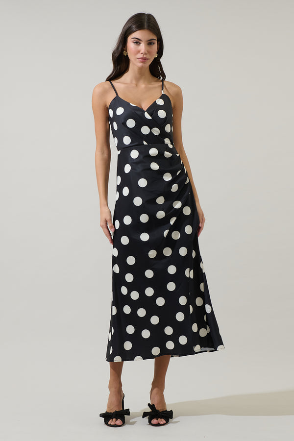 Sugarlips Derba Polka Dot Pleated Satin Midi Dress