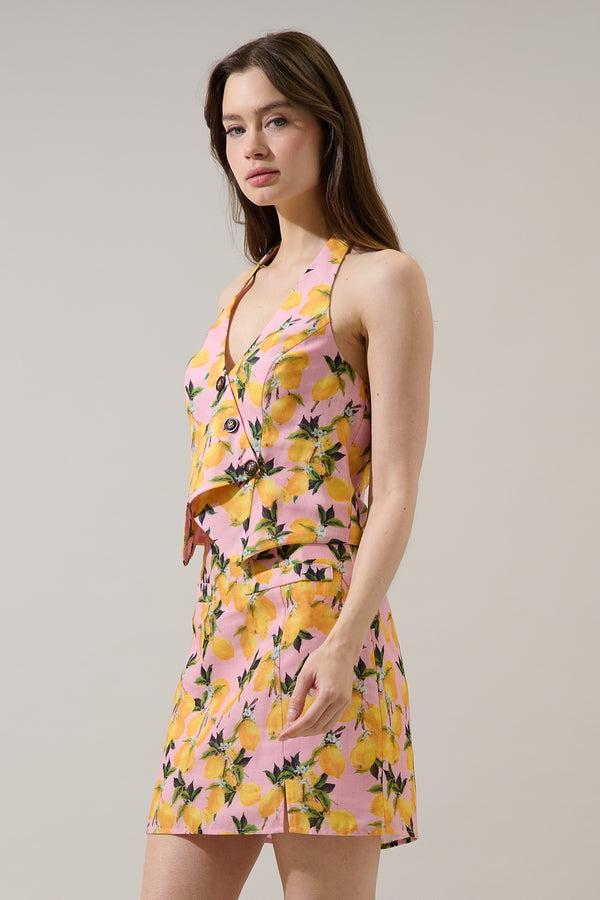 Sugarlips Desery Linen Asymmetric Vest Top Lemon