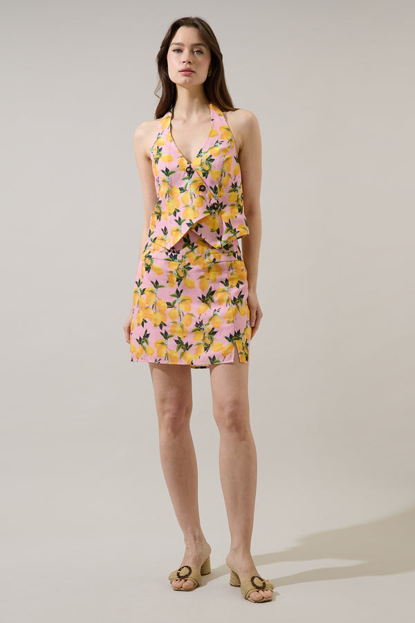 Sugarlips Desery Linen Asymmetric Vest Top Lemon