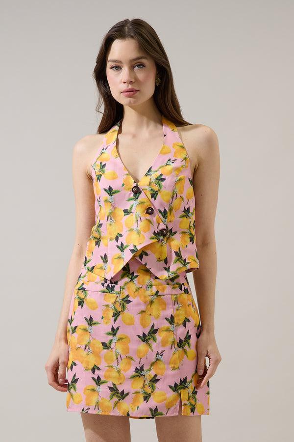 sugarlips Desery Linen Asymmetric Vest Top Lemon