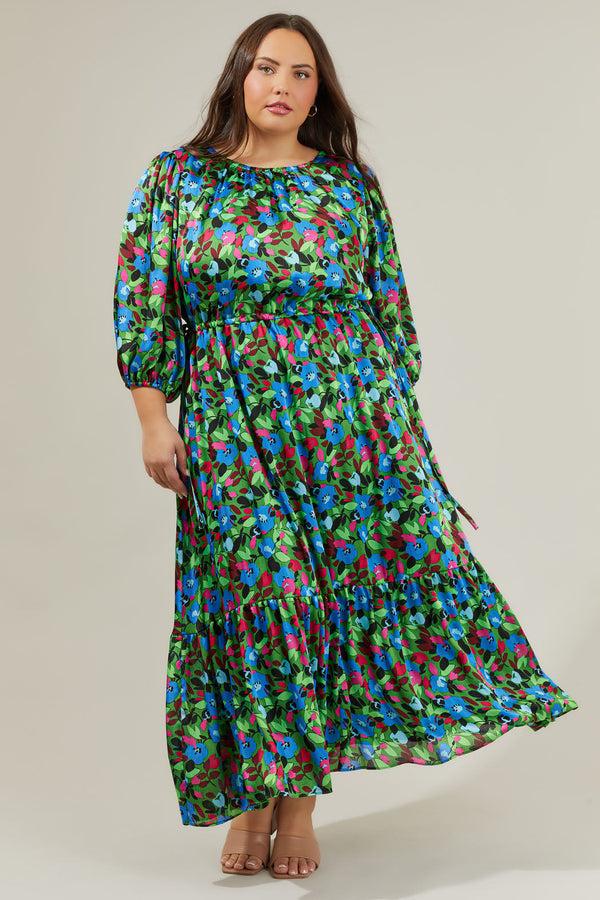 sugarlips Destine Floral Carmine Midi Dress Curve