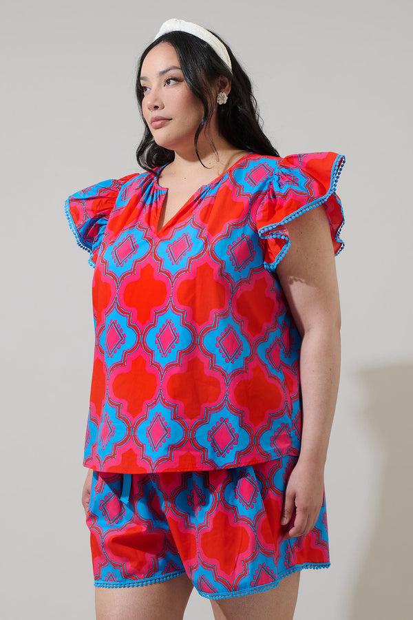 Sugarlips Devany Carya Ruffle Poplin Top Curve
