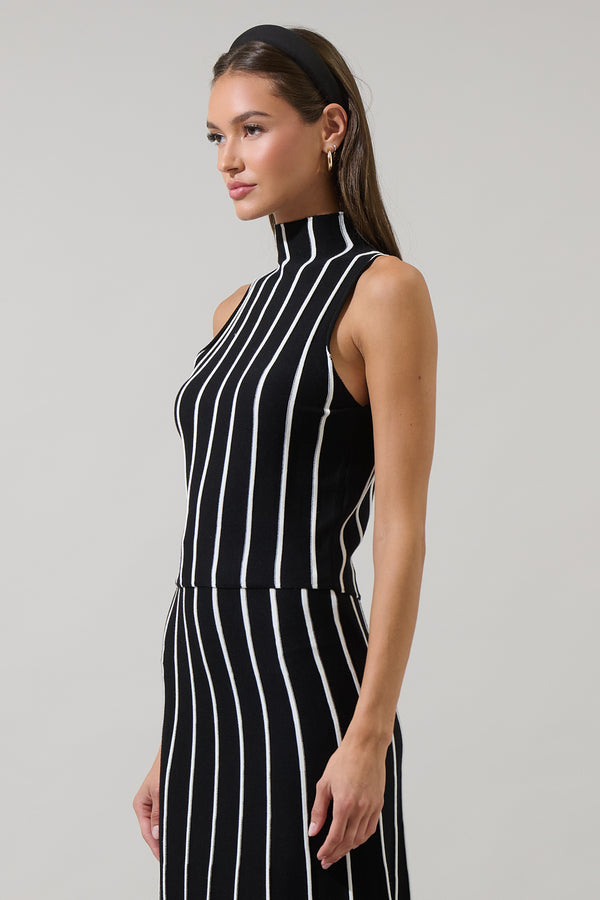 Sugarlips Devary Stripe Mock Neck Knit Top
