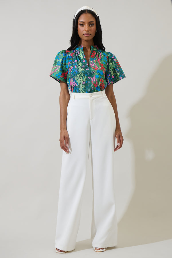 Sugarlips Devin Floral Reva Split Neck Top