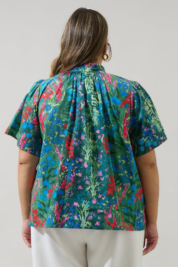 Sugarlips Devin Floral Reva Split Neck Top Curve