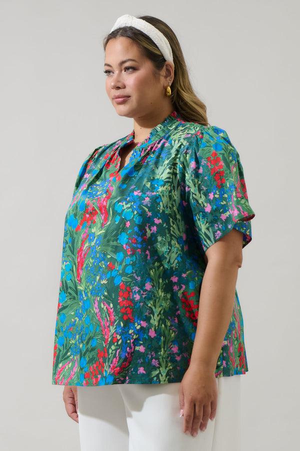 Sugarlips Devin Floral Reva Split Neck Top Curve