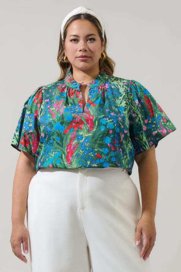 sugarlips Devin Floral Reva Split Neck Top Curve