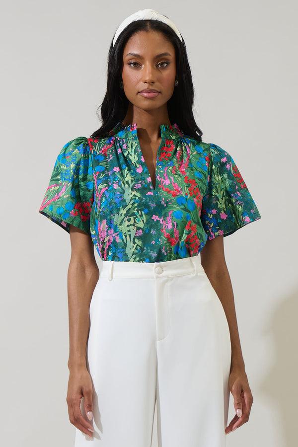 sugarlips Devin Floral Reva Split Neck Top