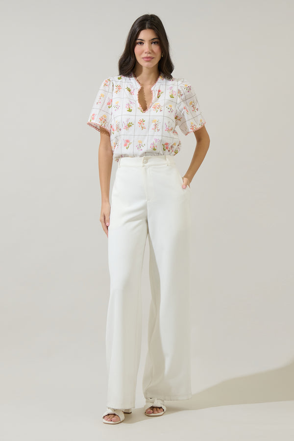 Sugarlips Diane Floral Hilda Split Neck Top