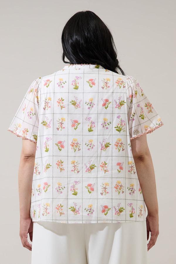 Sugarlips Diane Floral Hilda Split Neck Top Curve