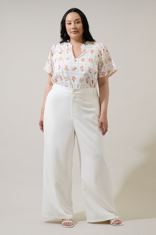 Sugarlips Diane Floral Hilda Split Neck Top Curve