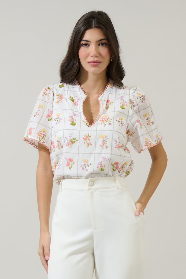 sugarlips Diane Floral Hilda Split Neck Top
