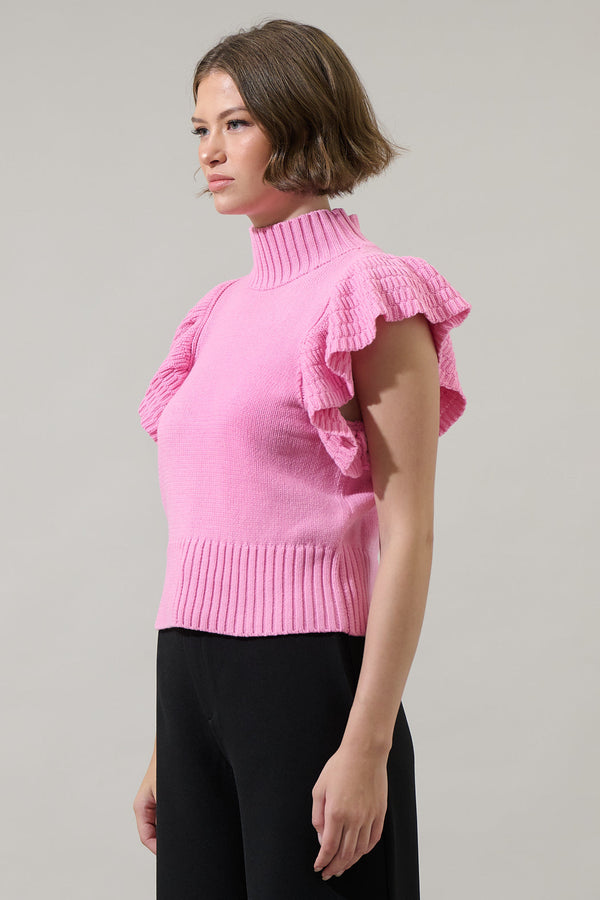 Sugarlips Diantha Ruffled Cropped Sweater Top