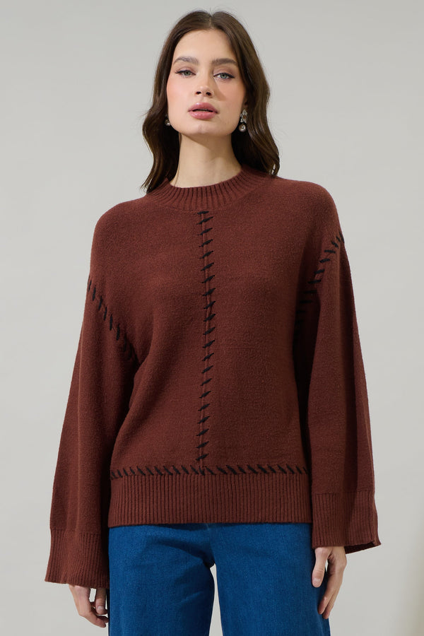 Sugarlips Dills Stitched Dropped Shoulder Sweater