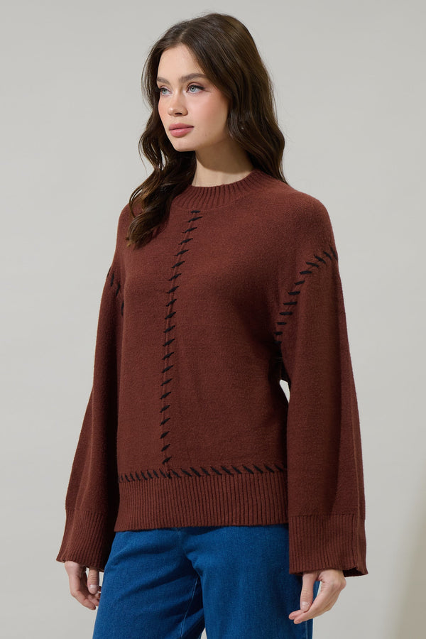 Sugarlips Dills Stitched Dropped Shoulder Sweater