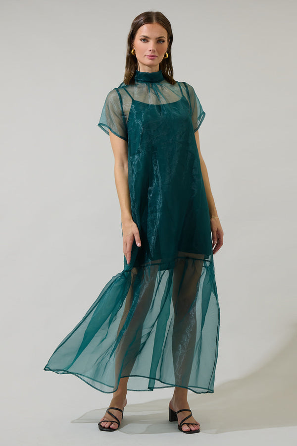 Sugarlips Dime Organza Mockneck Maxi Dress