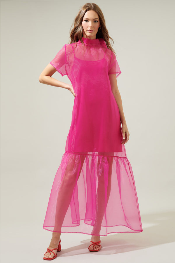 Sugarlips Dime Organza Mockneck Maxi Dress