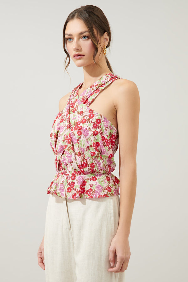 Sugarlips Dione Cross Front Sleeveless Peplum Top