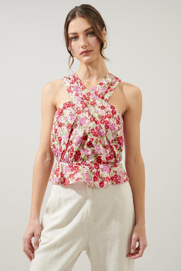 sugarlips Dione Cross Front Sleeveless Peplum Top