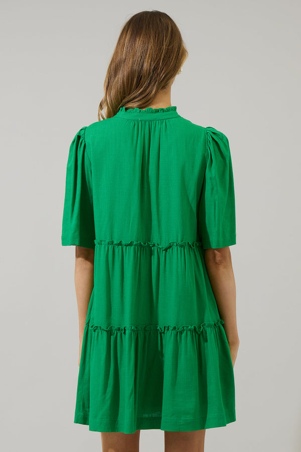 Sugarlips Dixie Split Neck Linen Shift Dress