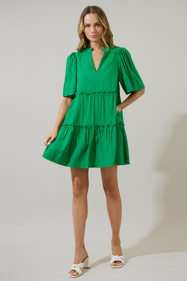 Sugarlips Dixie Split Neck Linen Shift Dress