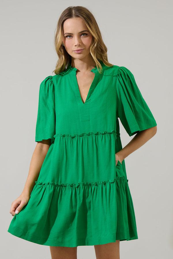 sugarlips Dixie Split Neck Linen Shift Dress