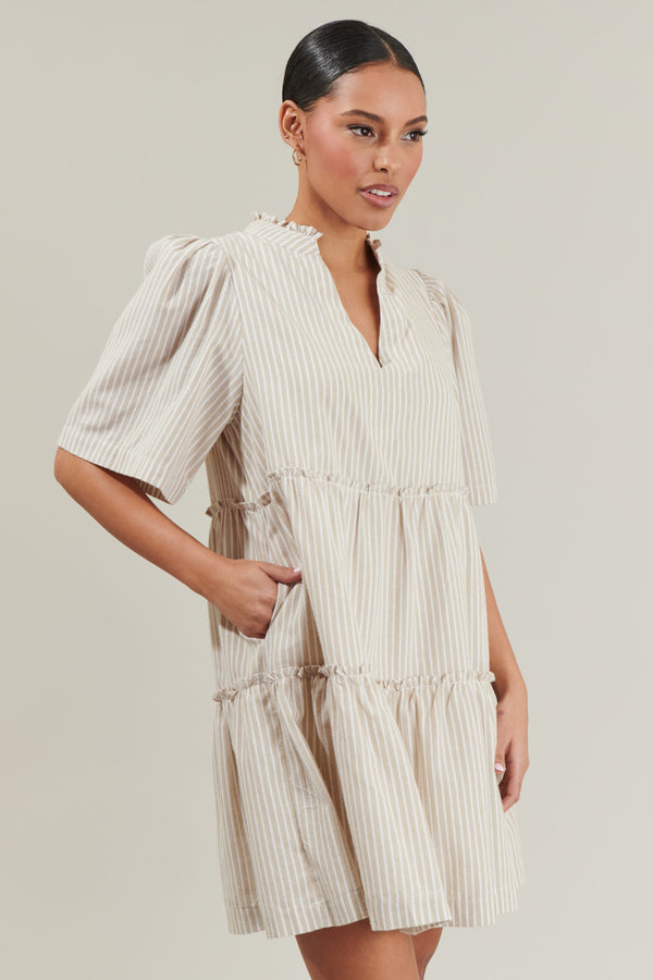Sugarlips Dixie Stripe Split Neck Shift Dress