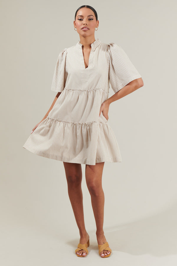 Sugarlips Dixie Stripe Split Neck Shift Dress