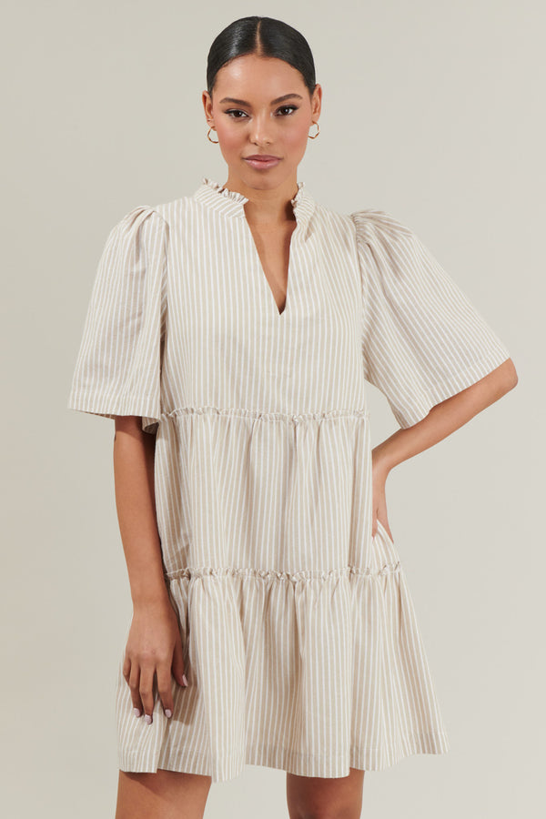 sugarlips Dixie Stripe Split Neck Shift Dress