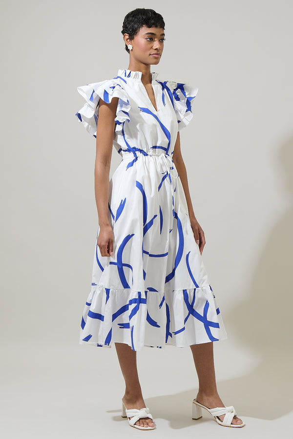 Sugarlips Dorma Strokes Dillan Midi Ruffle Dress