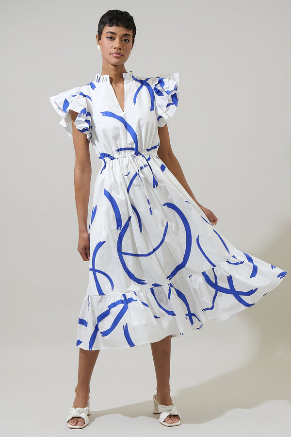 sugarlips Dorma Strokes Dillan Midi Ruffle Dress
