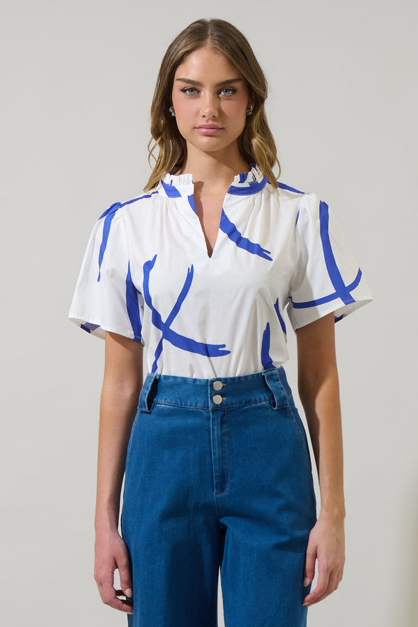 sugarlips Dorma Strokes Reva Split Neck Top