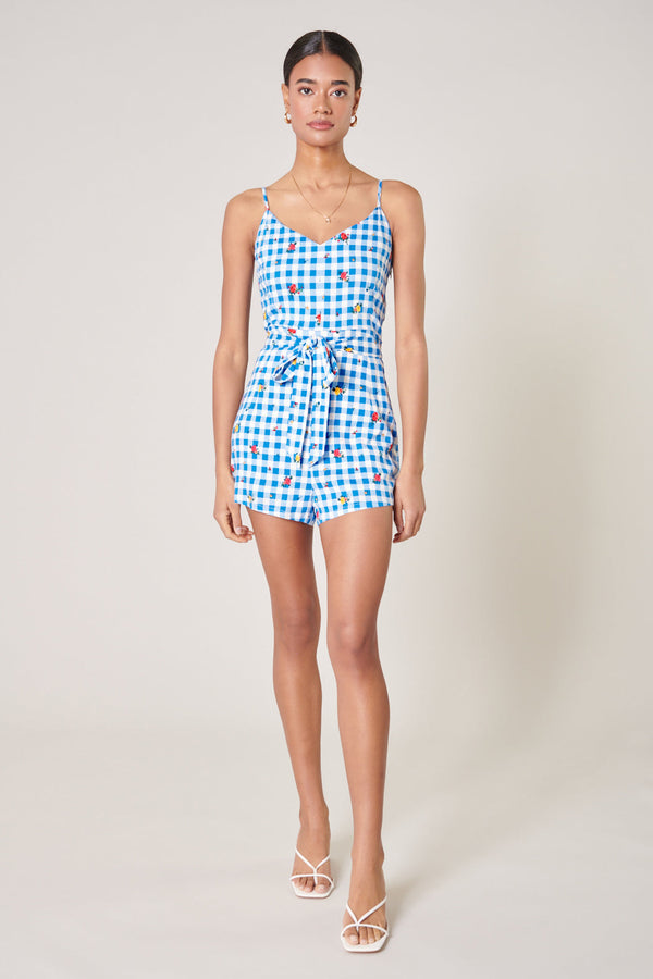 Sugarlips Dorothy Rosebud Gingham Tie Romper
