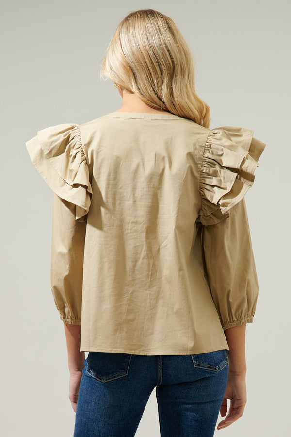 Sugarlips Double Down Poplin Split Neck Blouse