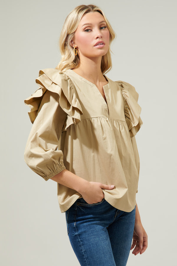 Sugarlips Double Down Poplin Split Neck Blouse