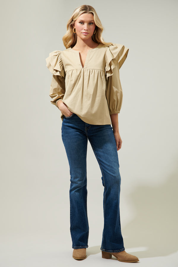 Sugarlips Double Down Poplin Split Neck Blouse
