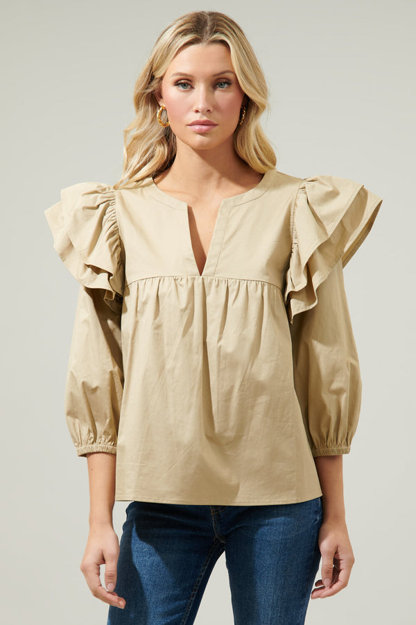 sugarlips Double Down Poplin Split Neck Blouse