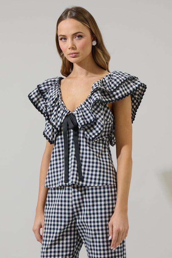 Sugarlips Dover Gingham Leoti Ruffle Babydoll Top